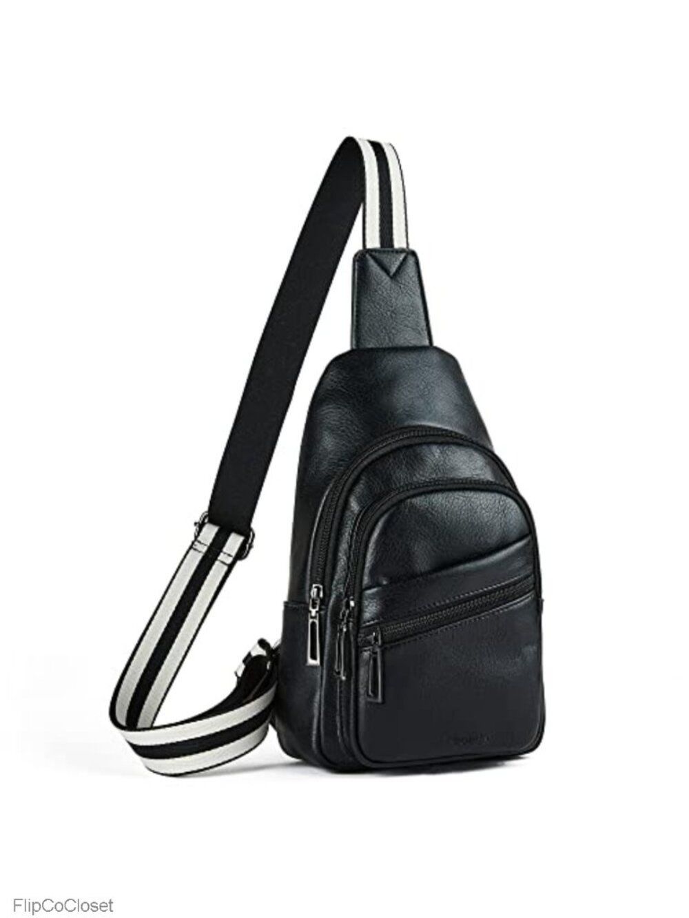 Vegan PU Leather Sling Crossbody Bag Adjustable Strap Zippered Pockets